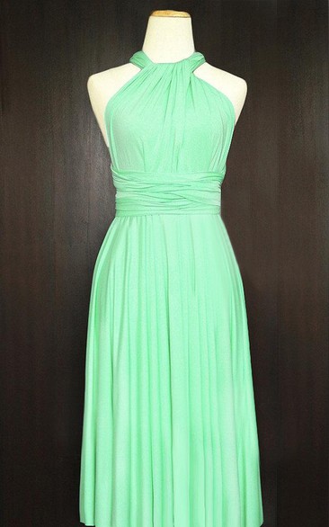 Short Straight Hem Apple Green Convertible Wrap Dress