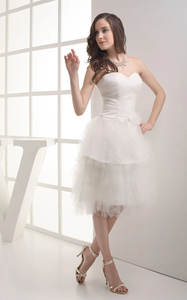 Sweetheart Criss-Cross Knee-Length Dress with Ruching and Broach