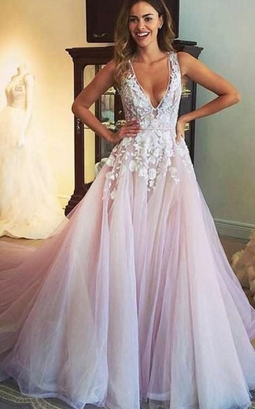 Sexy Sleeveless V-Neck  Tulle Dress With Appliques