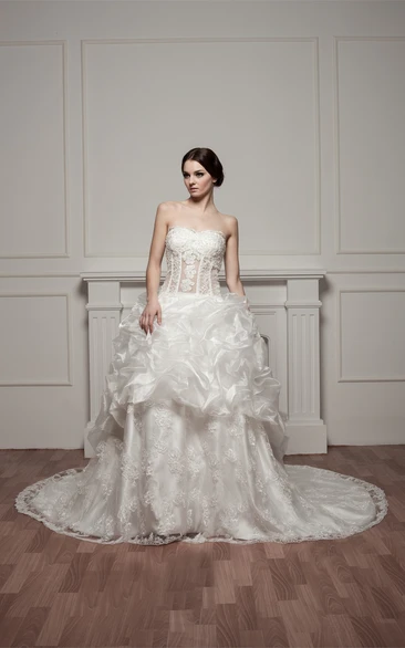 Sweetheart Lace Pick-Up Gown with Beading and Illusion Waist