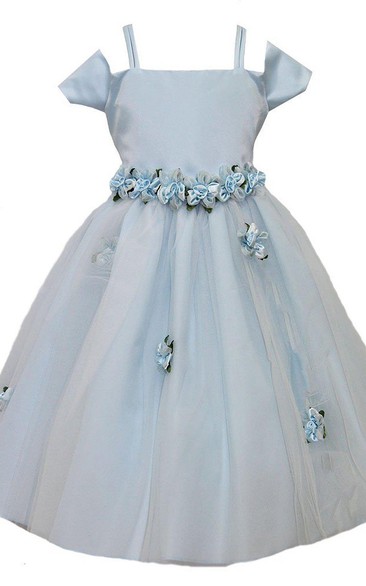 Off-shoulder A-line Tulle Dress With Flowers