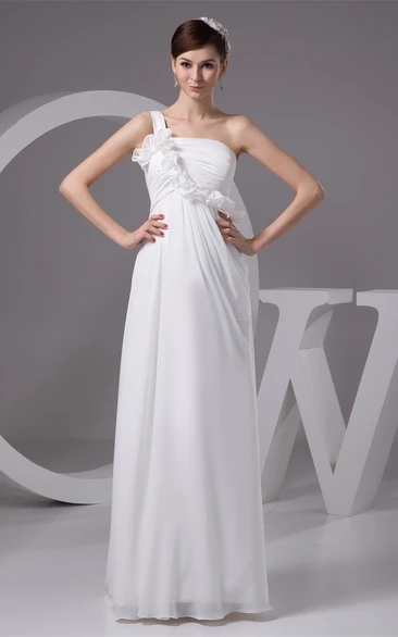 Single-Strap Chiffon Empire Dress with Flower and Pleats