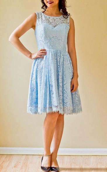 A-line Short Sleeveless Sleeve Chiffon&Lace Dress