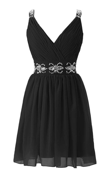 Straps A-line Chiffon Dress With Beadings and Pleats