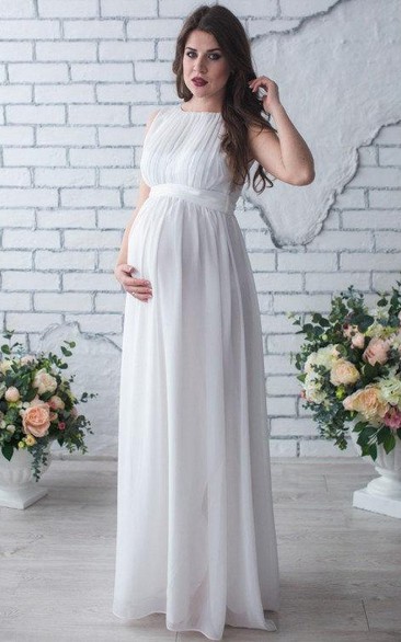 Sleeveless Sleeve Chiffon Maternity Wedding Dress With Pleats