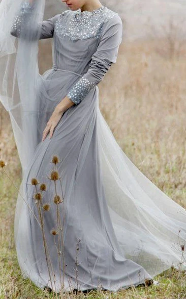 Romantic Wedding Grey Wedding Ballet Inspired Wedding Gown Rustic Wedding Lace Wedding Gown Chiffon Dress