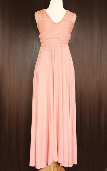 Peach Bridesmaid Convertible Wrap Full Length Dress
