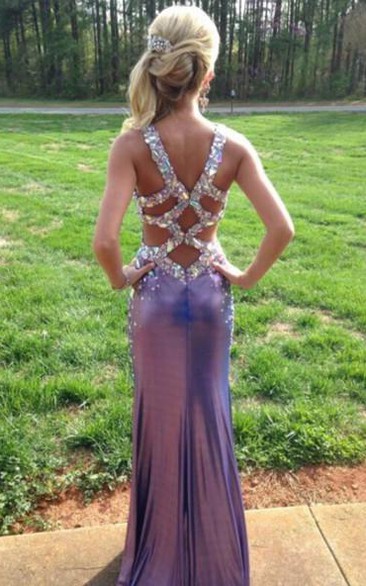 Glamorous Crystals Mermaid Front Split Prom Dress Straps Zipper