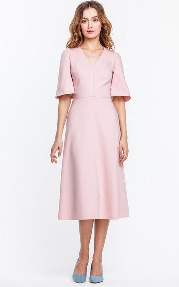 Trendy Bell Sleeve Tea-length Dress