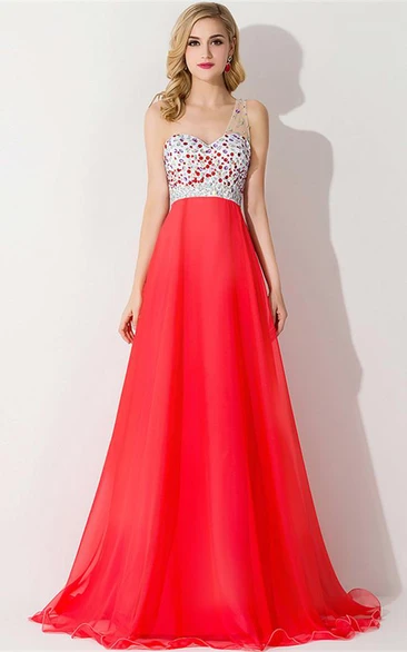 Sexy One Shoulder Crystal Prom Dress Floor Length