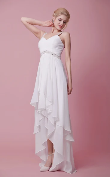 Shimmering Sleeveless Bodice High-low Chiffon Dress With Straps