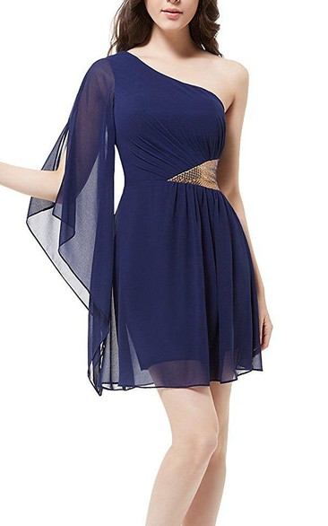 One-Shoulder Short Mini Chiffon Sequins Dress