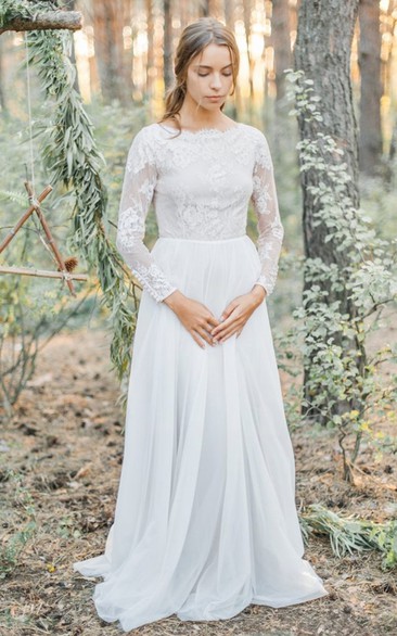 Bohemian Bateau A Line Lace Tulle Wedding Dress with Ruching