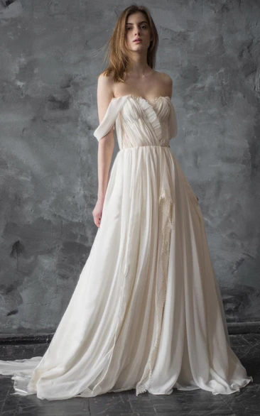 Off-The-Shoulder Sweetheart Chiffon Satin Lace Wedding Dress