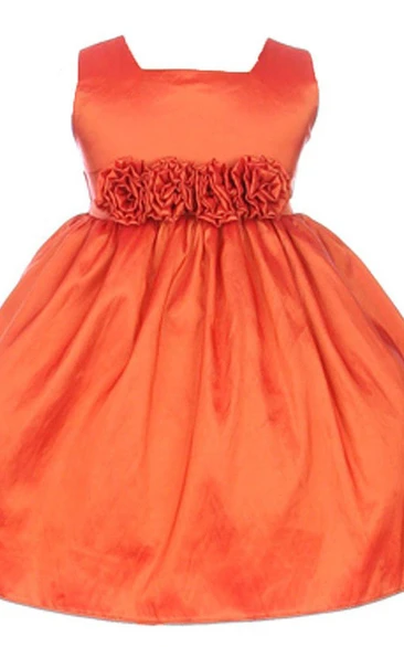 Sleeveless A-line Pleated Dress With Flowers