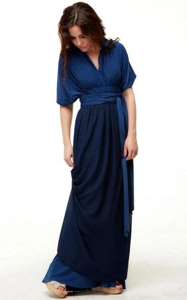 Navy Blue Bridesmaid Infinity Floor Length Wrap With Chiffon Convertible Dress