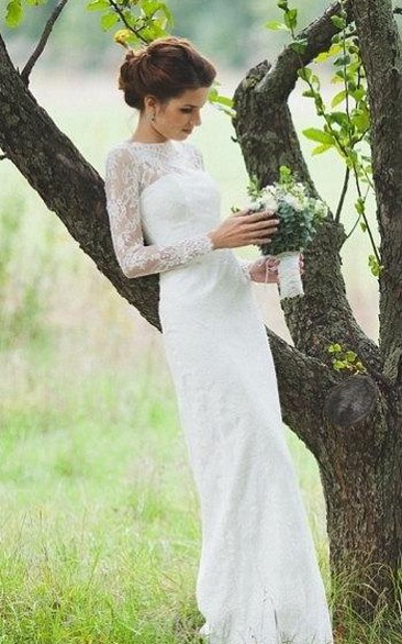 Romantic Fitted Style Long Lace Sleeves High Neck Wedding Dress