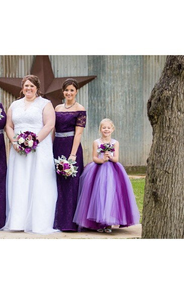 Lovely Tulle Princess Bowknot Flower Girl Dress Cap Sleeve Lovely Tulle Princess Bowknot Flower Girl Dress Cap Sleeve