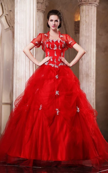 Flamboyant A-Line Ball Gown With Removable Bolero And Crystal Detailing