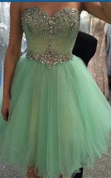 Newest Crystals Tulle Short Homecoming Dress Sweetheart Sleeveless
