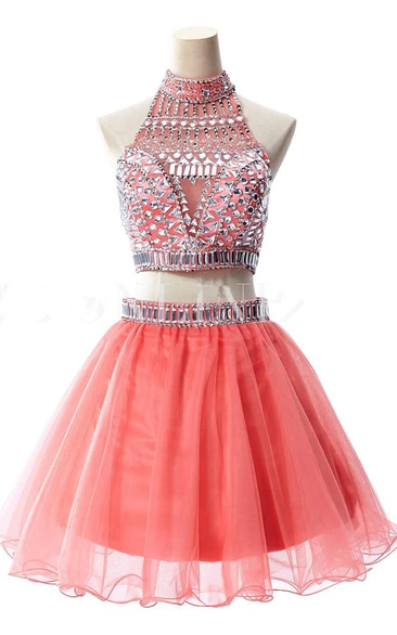 Glamorous Halter Sleeveless Short Homecoming Dress With Crystals