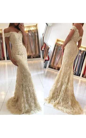 Off Shoulder Lace Mermaid Evening Prom Dress
