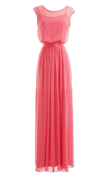 Two Piece Full Length Pleated Gown With Keyhole Back