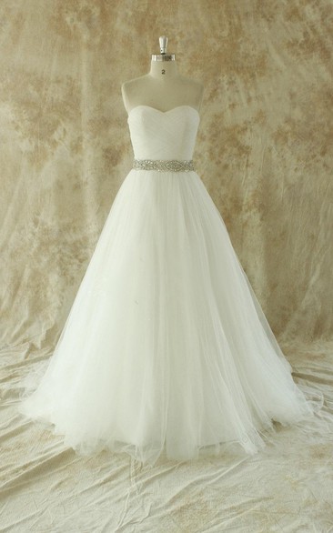 Romantic Ivory a Line Wedding Dress With Beading Sash