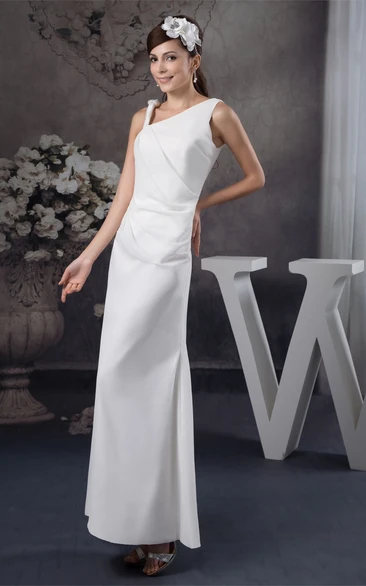 Asymmetrical Ankle-Length Dress with Side Slit and Ruching