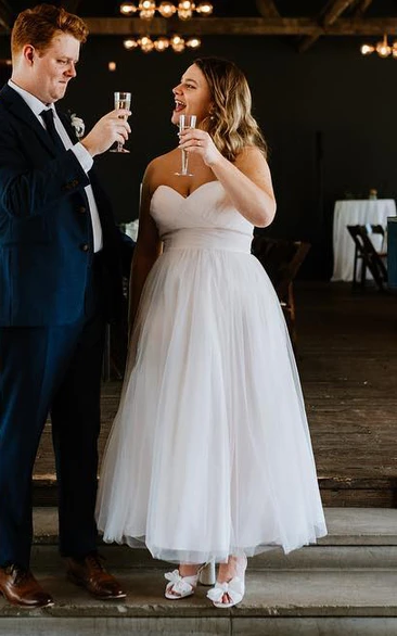 A-Line Sweetheart Tulle Modern Wedding Dress Sleeveless Ankle-length