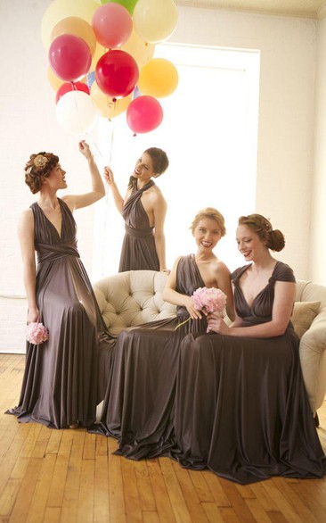 A-Line Sleeveless Chiffon Convertible Bridesmaid Dresses Floor Length Prom Gowns