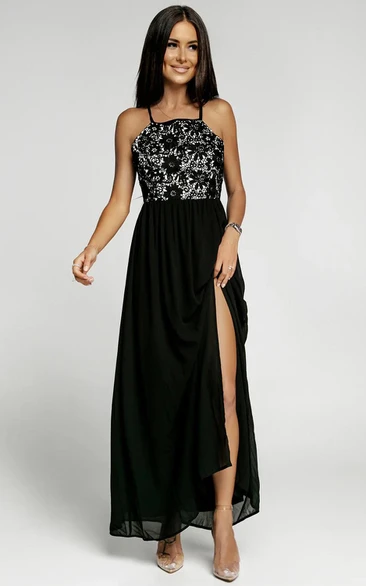 Casual A-Line Chiffon Guest Dress With Halter Neckline And Cross Back