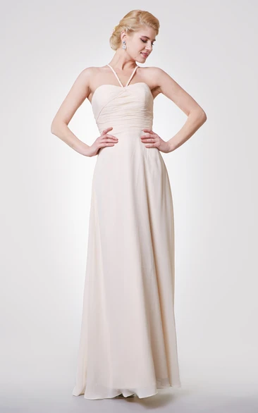 Classic A-line Chiffon Gown With Criss-crossed Back Straps