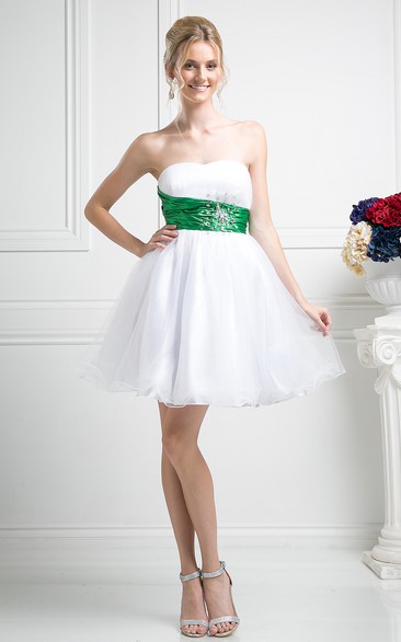 Muti-Color A-Line Short Strapless Sleeveless Backless Dress With Waist Jewellery