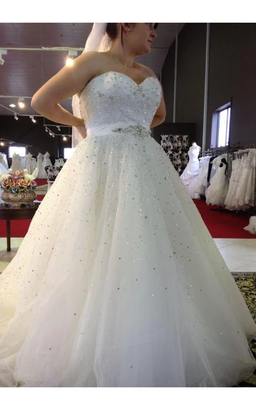 Gorgeous Strapless Ruffle Plus Size Wedding Dresses Floor-Length Empire  Chapel Sequins Bridal Gowns - June Bridals