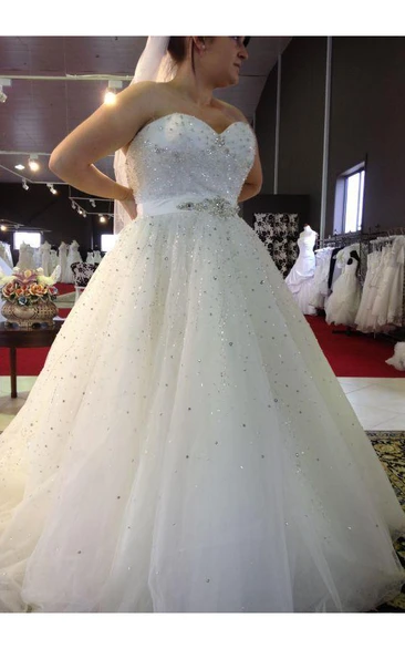 Gorgeous Strapless Ruffle Plus Size Wedding Dresses Floor-Length Empire Chapel Sequins Bridal Gowns