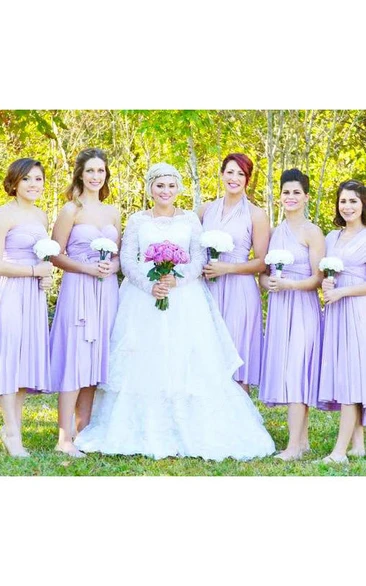 Short Lilac Bridesmaid Convertible Wrap Dress