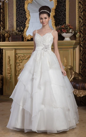 Lace A-Line Tulle Ball Gown with Beading and Spaghetti-Straps