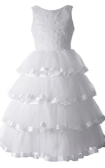Sleeveless A-line Tiered Dress With Appliques and Beadings