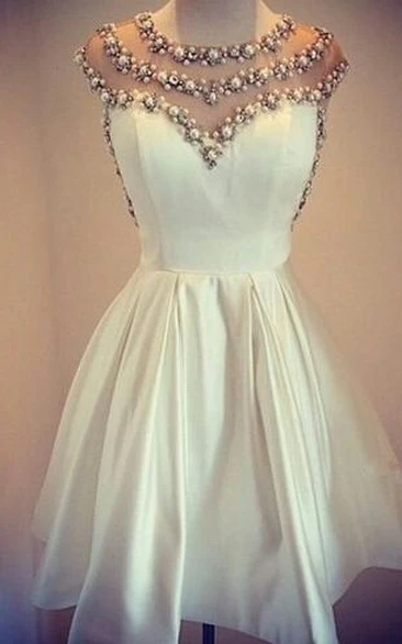 Lovely White Pearls Short Prom Dress Cap Sleeve Vintage Homecoming Dress