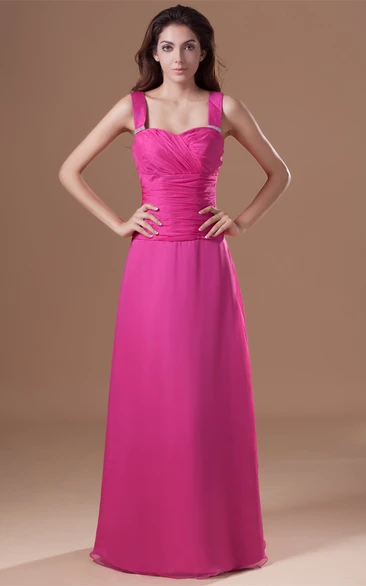Strapped Chiffon Floor-Length Gown with Ruched Bodice