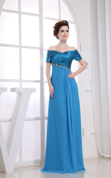 Off-The-Shoulder Ruched Maxi Dress With Beading