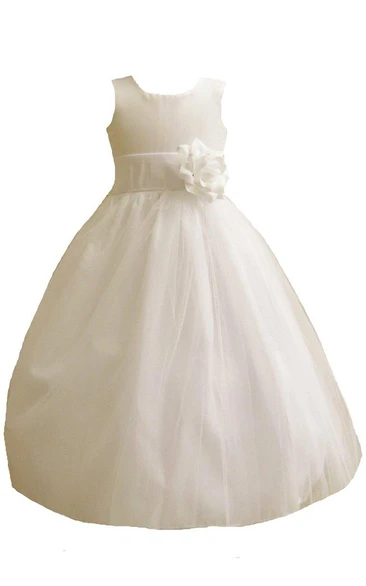 Sleeveless A-line Dress With Floral Waist