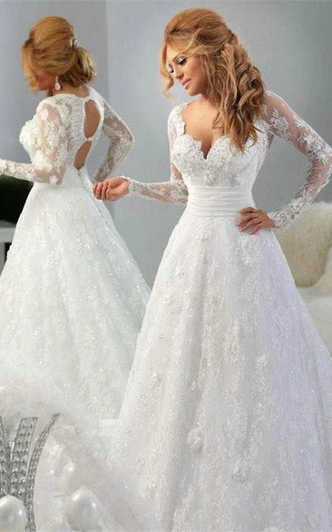 Arabic Long Sleeve Lace Appliques Bridal Gowns Sweetheart
