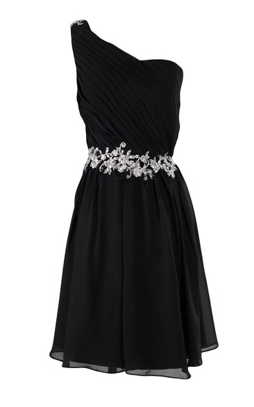 One-shoulder A-line Chiffon Dress With Pleats and Beadings