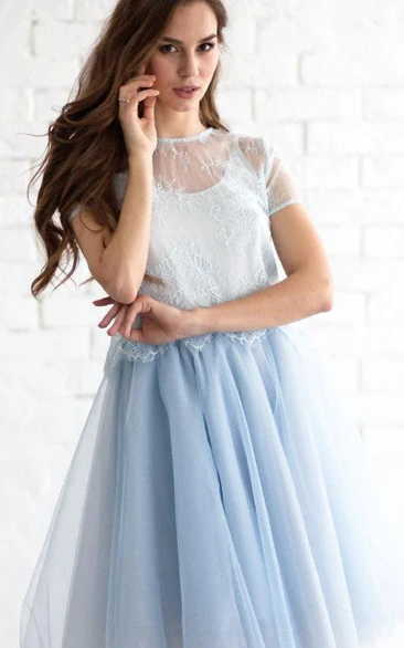 A-line Tulle Skirt With Lace and Pleated Skirt