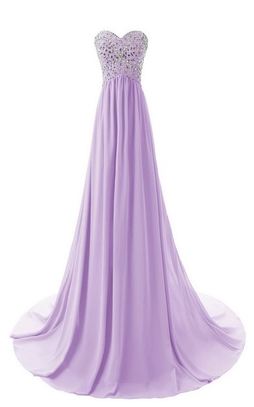 Sweetheart Long Chiffon Gown With Crystal Bodice