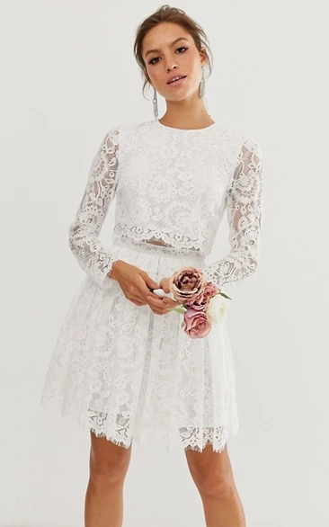 Simple Two Piece Jewel-neck Short Wedding Dress
