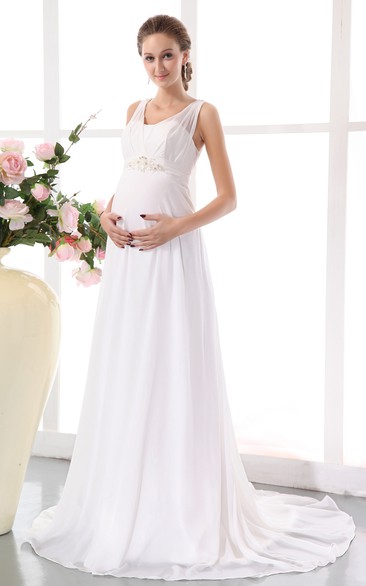 Soft Flowing Chiffon Maternity Empire Gown With Beading