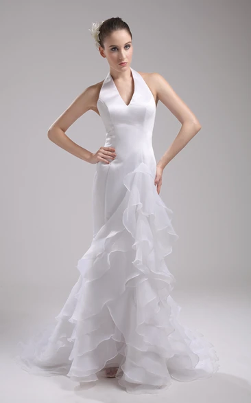 Plunged Mermaid Floor-Length Dress With Tiers and Draping